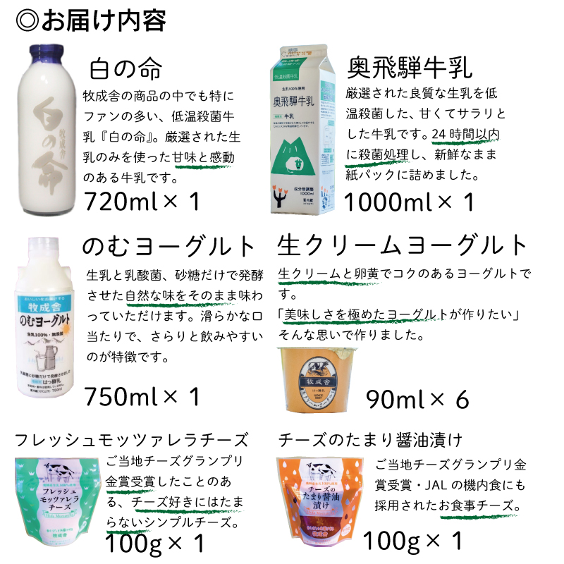 牛乳、ヨーグルト、チーズ6種「入り